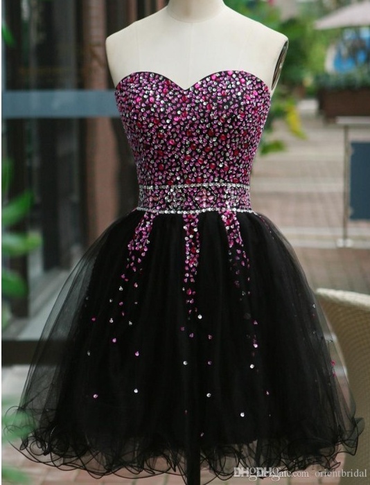Colorful Cute Tulle Beaded Short Sweetheart Lace Up Homecoming .