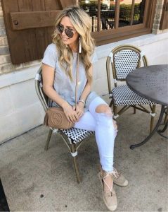 lunch outfit, distressed jeans, white jeans outfit, espadrilles .