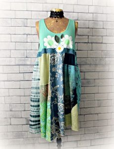 Bohemian Sundress Green Patchwork Dress Recycled Upcycled .