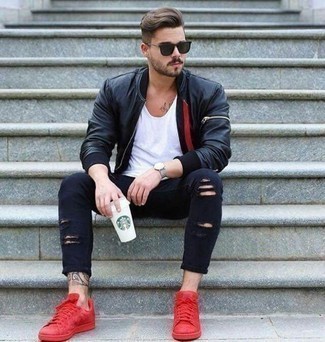 Red Shoes with Bomber Jacket Outfits For Men (63 ideas & outfits .