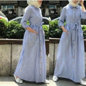 maxi striped dress-Hijab outfits in summer spirits – Just Trendy .