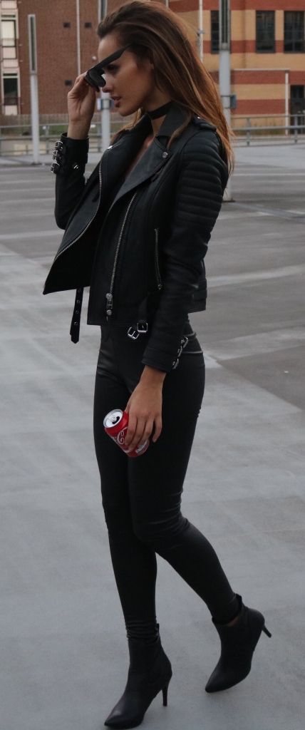 fall #fashion / all black + Boda Skins | Leather jacket outfits .